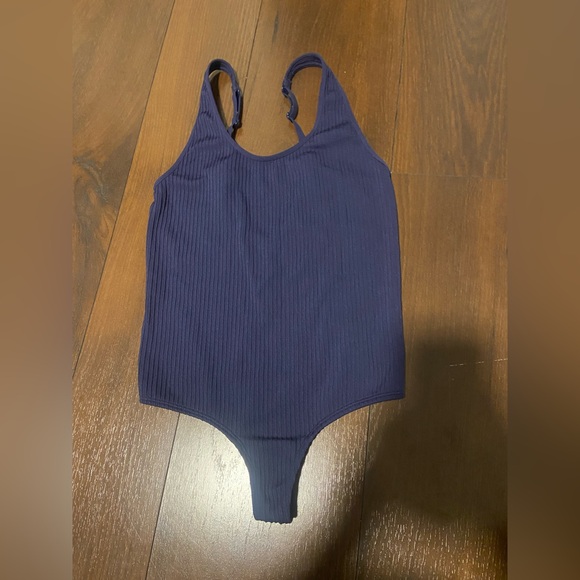 aerie Tops - Aerie superchill XS ribbed navy blue Bodysuit top low back scoop neck lounge
